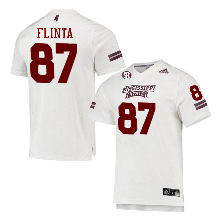 Men #87 Logan Flinta Mississippi State Bulldogs College Football Jerseys Stitched-White